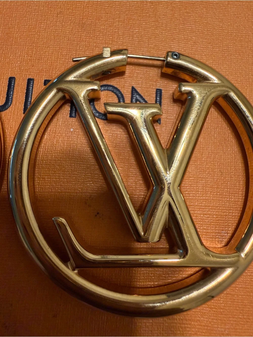 Louis Vuitton Gold LV Circle Logo Hoop Earring